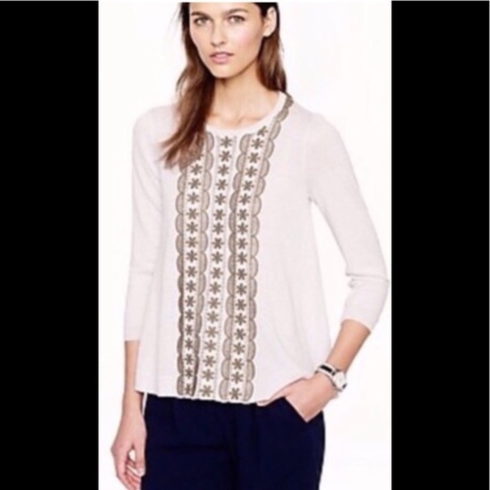 J Crew NWOT blue embroidered merino wool sweater